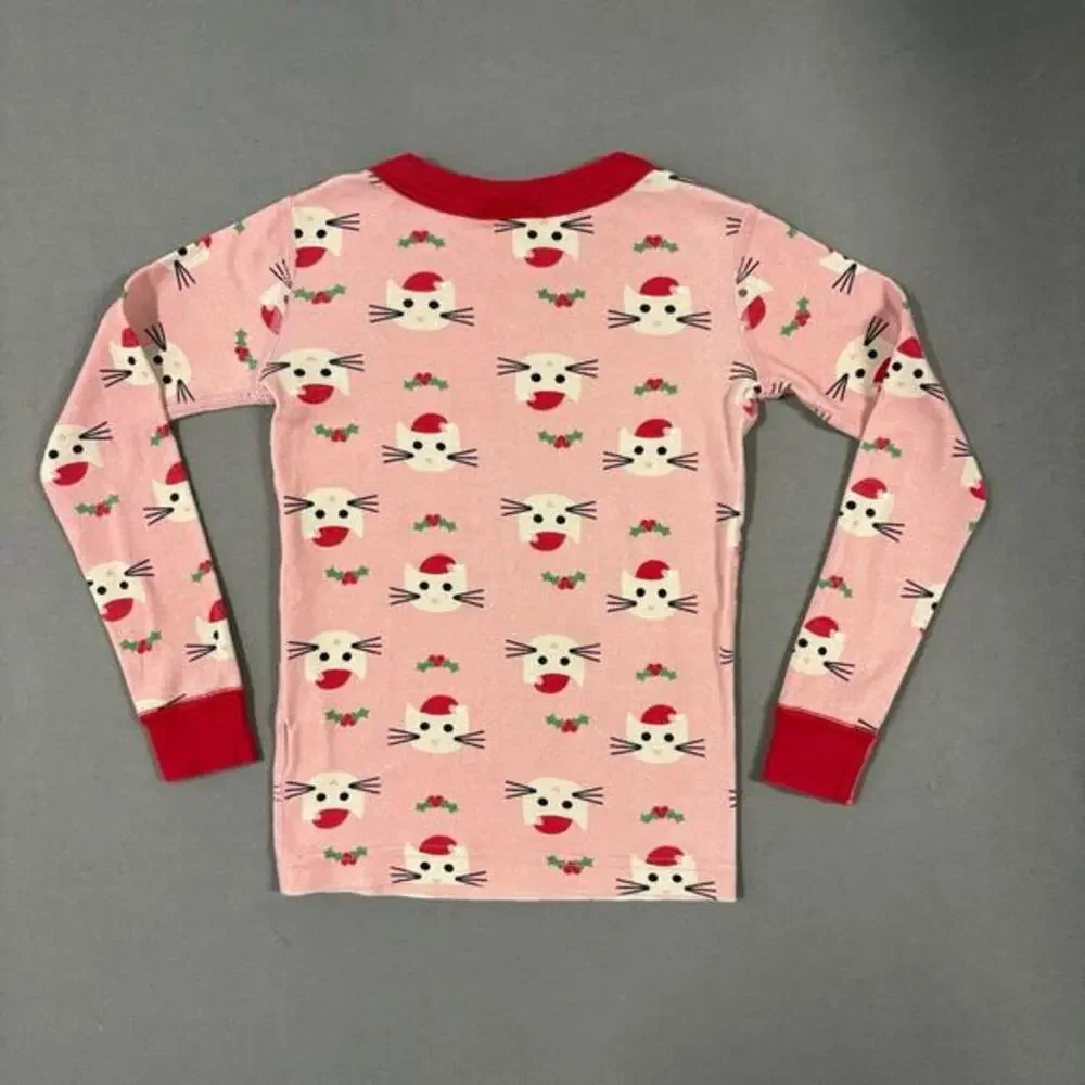 Hanna Andersson Pajama Top Kids 5 Pink Red Good Holiday Cat Organic Cotton